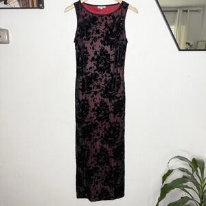 Y2K Rampage Black Overlay Maxi Dress Sleeveless Velvet Burnout Whimsygoth Floral